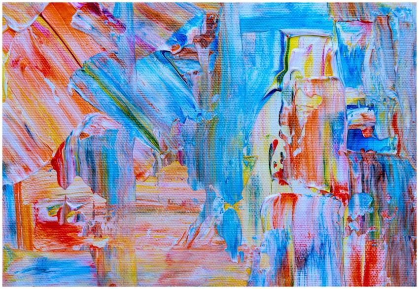 Colorful abstract acrylic painting with vibrant st