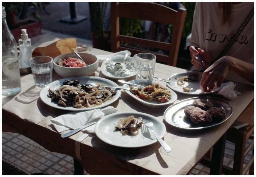 Cozy outdoor dining with a variety of Greek dishes
