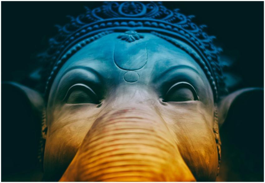 Intricate elephant sculpture resembling Ganesh, sh