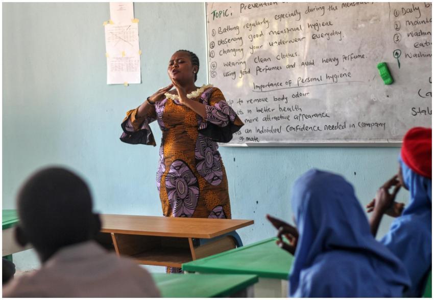 A classroom lesson on personal hygiene led by a fe