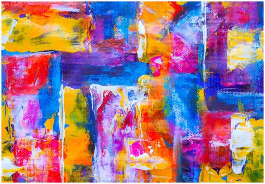 Colorful abstract acrylic painting with vibrant hu