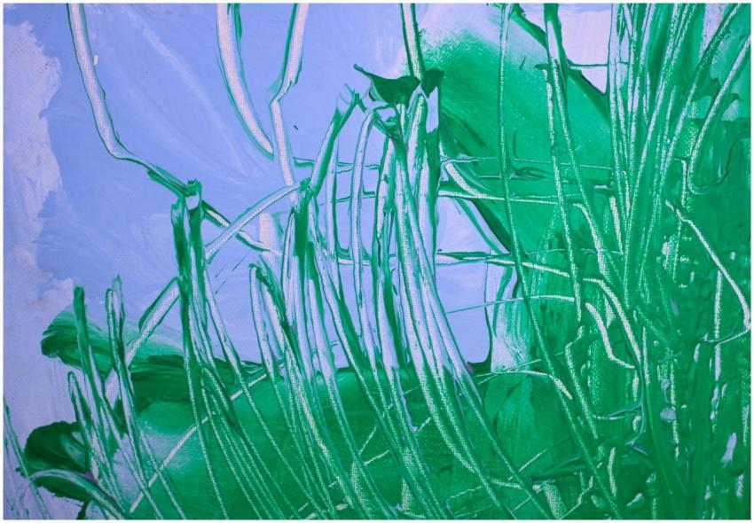 Dynamic abstract painting with intertwining green