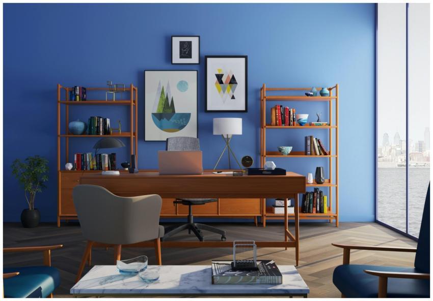 Elegantly decorated home office with modern furnit