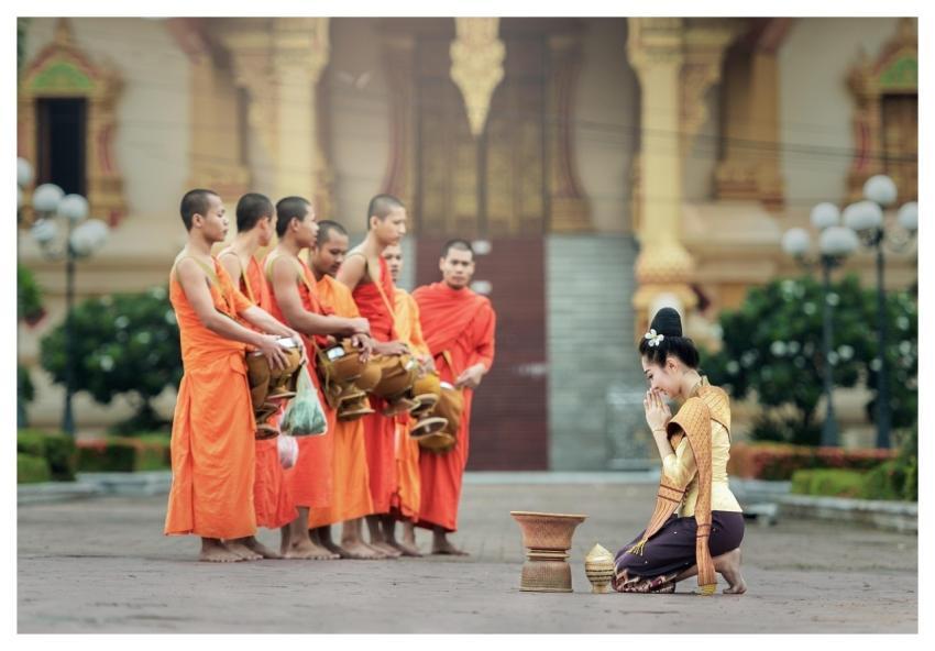 Monks Praying Prayer Bangkok