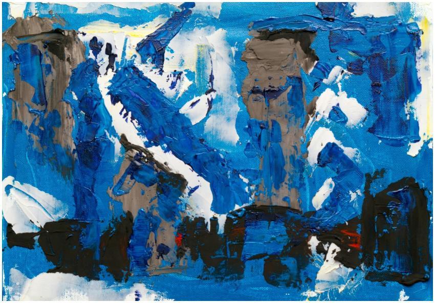 Vibrant abstract expressionist painting in blue an