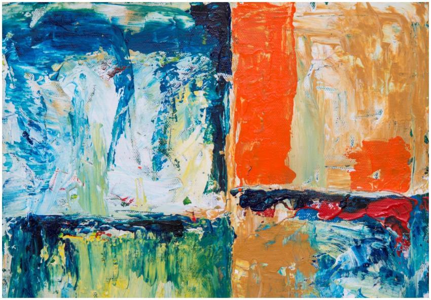 Colorful abstract art piece with bold acrylic stro