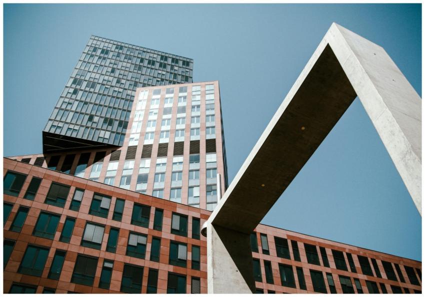 Low angle view of innovative modern architecture f