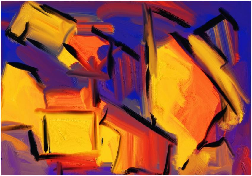 Dynamic abstract painting with bold colors and exp