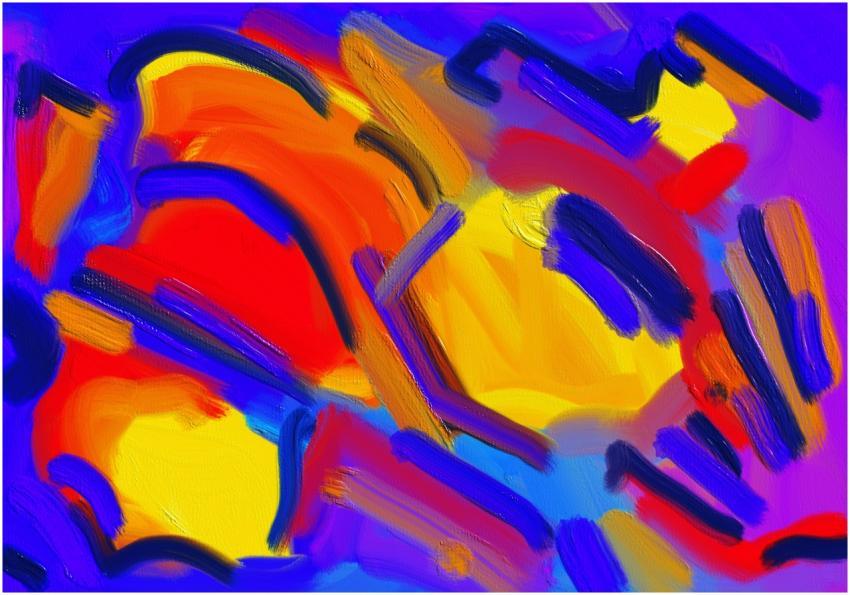 Dynamic abstract painting featuring vivid brushstr