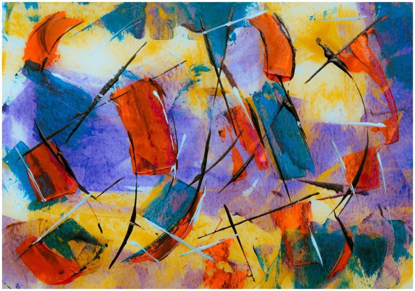 Dynamic abstract painting with vivid colors and bo
