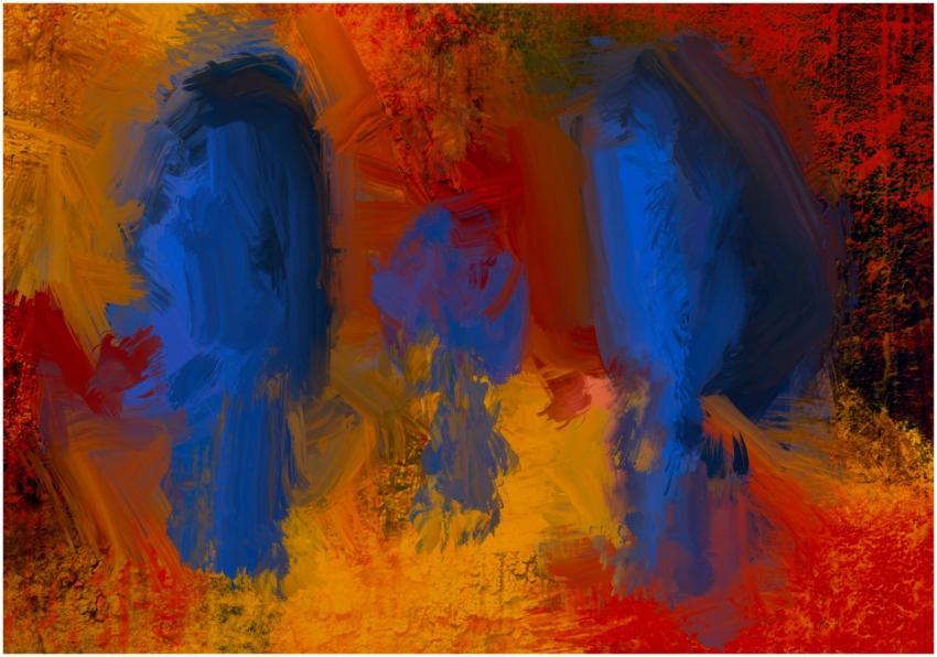 A dynamic and colorful abstract painting featuring