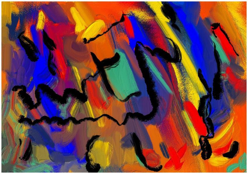 Colorful abstract painting with dynamic brush stro