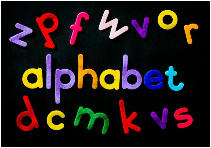 Vibrant colored alphabet letters arranged creative