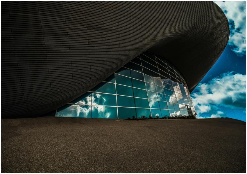 Contemporary architecture with glass panels reflec