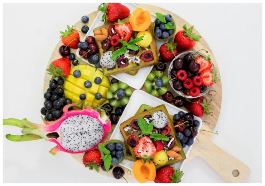 A vibrant and colorful platter of assorted fresh f