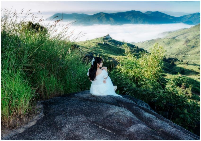 Woman White Dress Overlooking