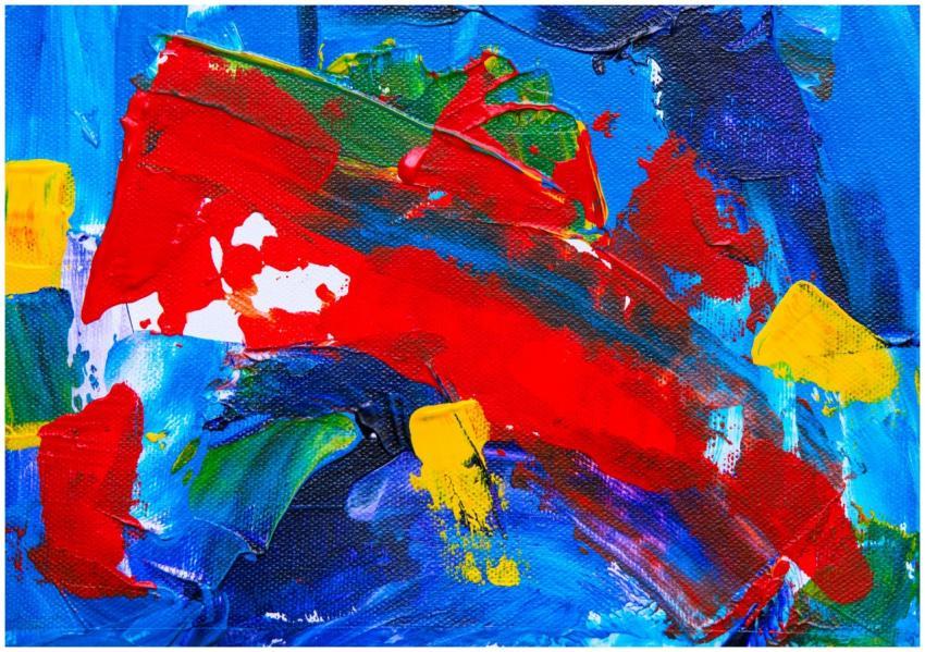 A colorful abstract expressionist painting featuri