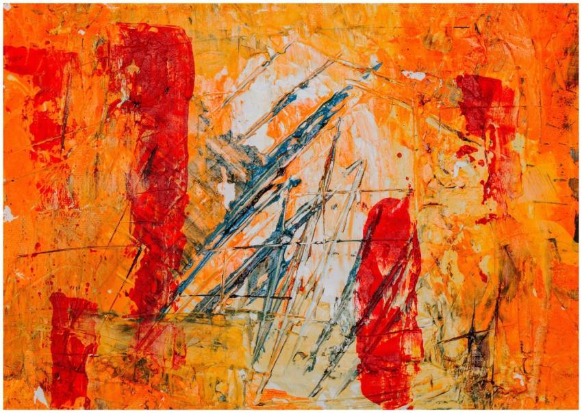 Dynamic abstract art piece with vibrant colors and