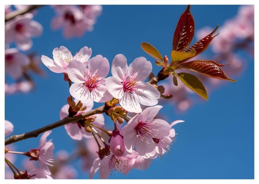 Cherry Blossoms Blue Sky Pink Flowers Branches