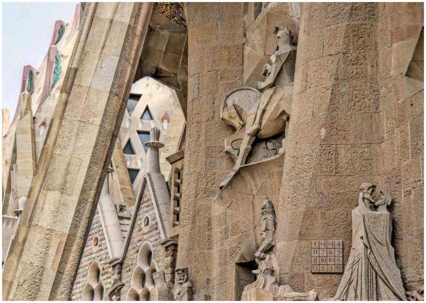 Detailed view of the sculptures and architectural