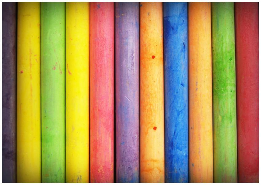 Colorful vertical arrangement of chalks showcasing
