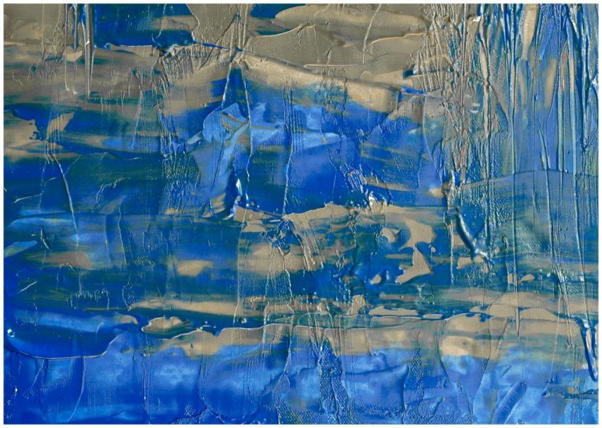 Textured abstract painting with blue and silver hu