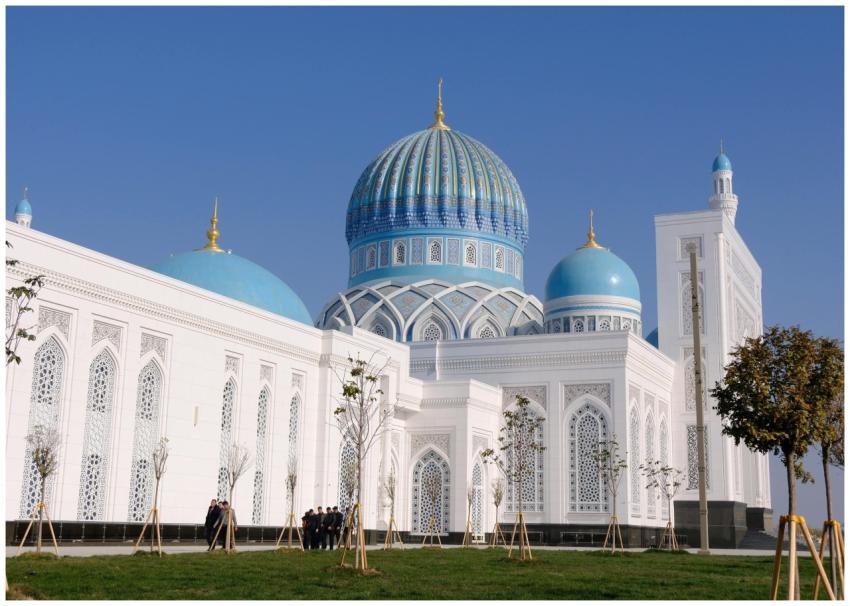Stunning view of a mosque with blue domes and intr