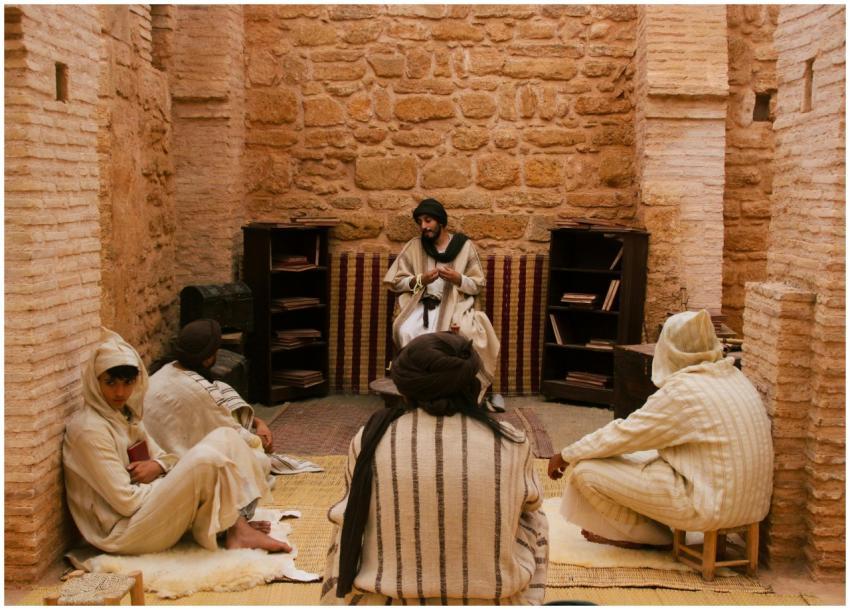 Cultural study session in historic Moroccan archit