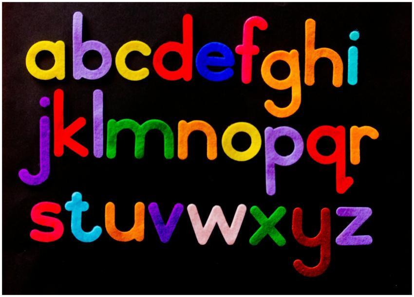Vibrant alphabet letters arranged against a dark b