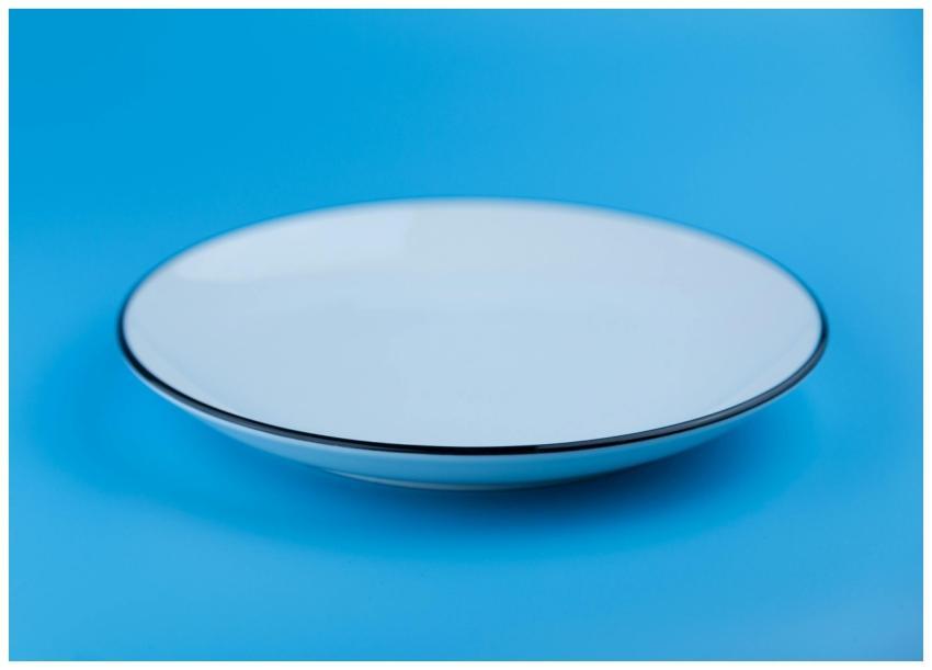 Elegant white plate set against a solid blue backd