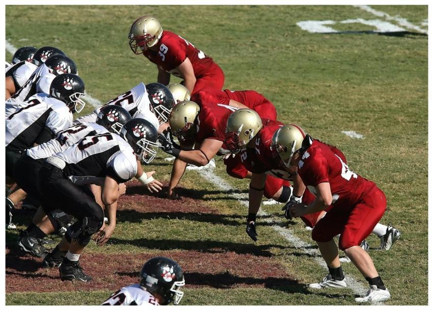 Intense moment as two American football teams face