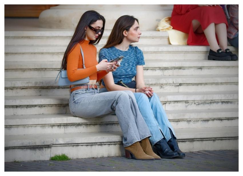 Women Sitting Stairs People