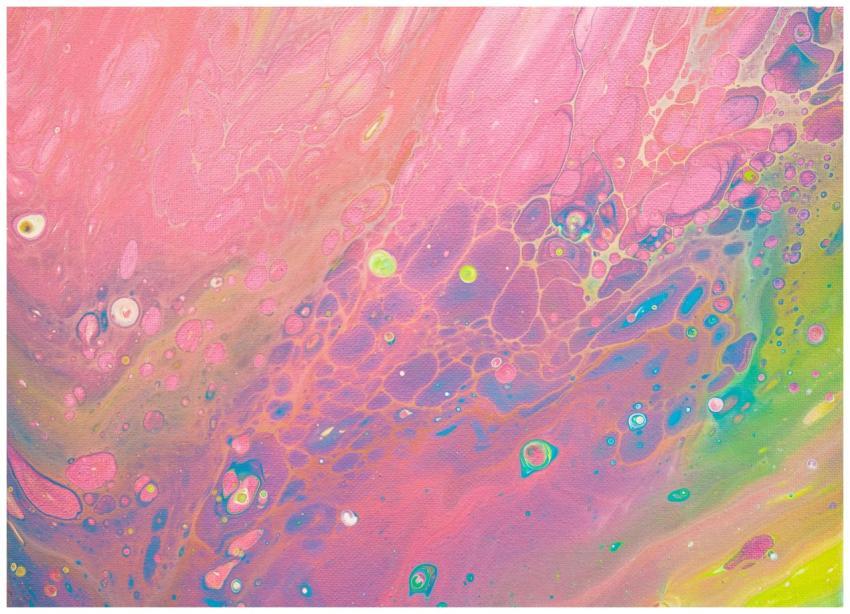 A colorful abstract acrylic pour painting featurin