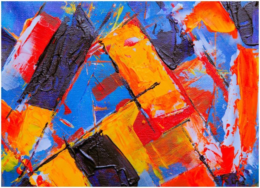 Vibrant abstract acrylic painting with bold colors