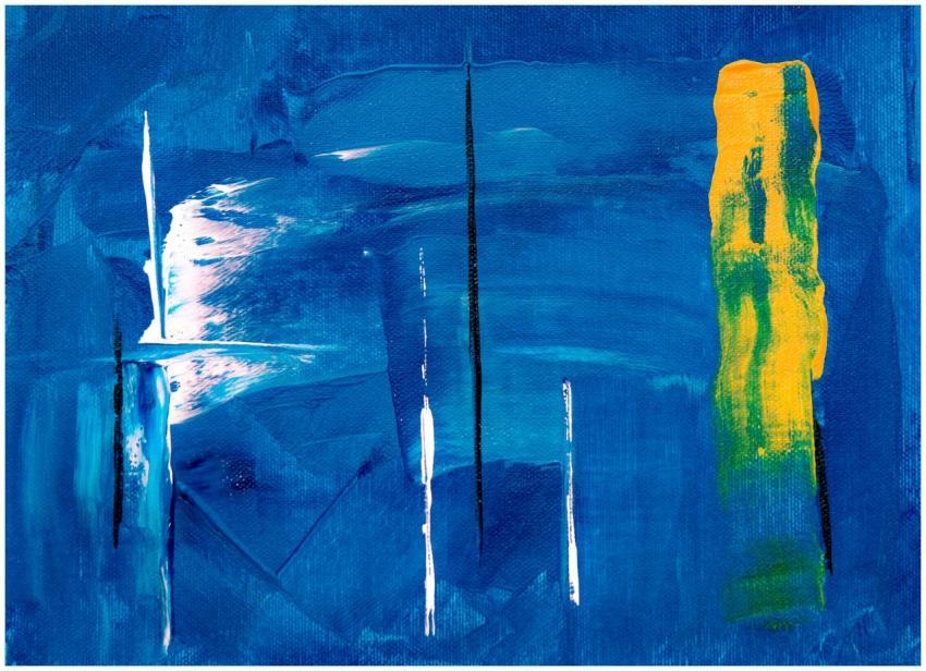Dynamic abstract painting with rich blue and vibra