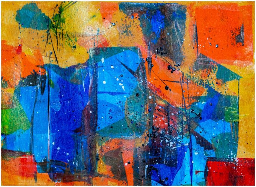 Dynamic abstract painting with bold colors and tex