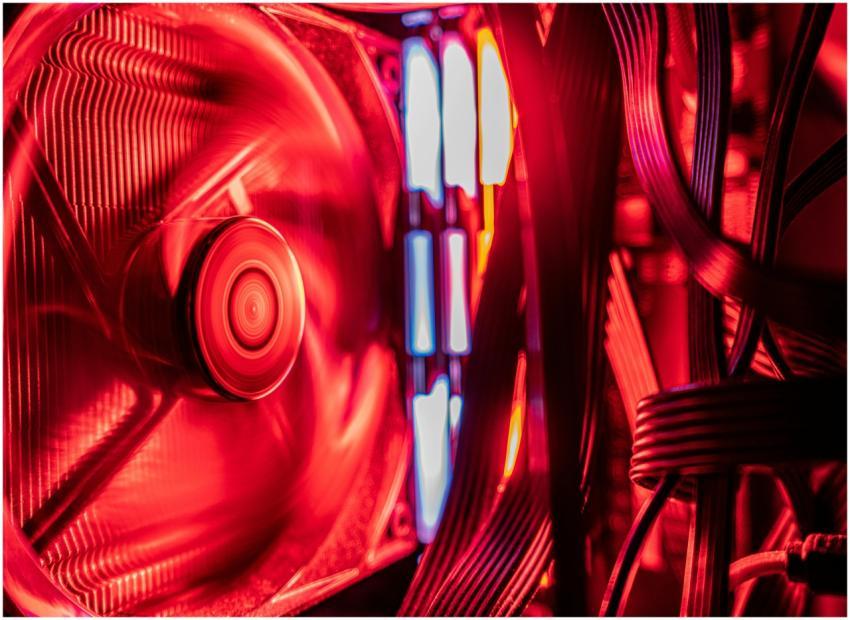 Vividly lit PC components showcasing modern techno