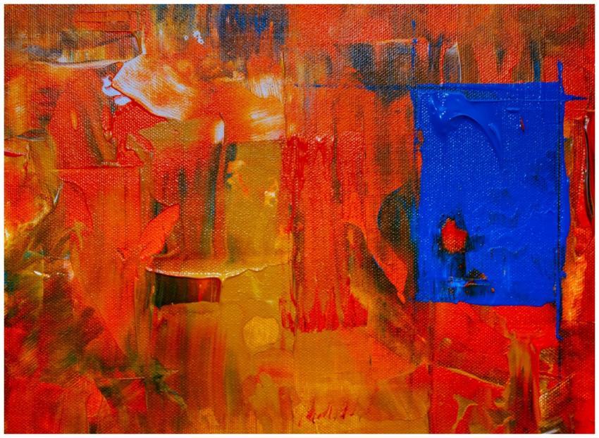 Colorful abstract artwork featuring vibrant orange