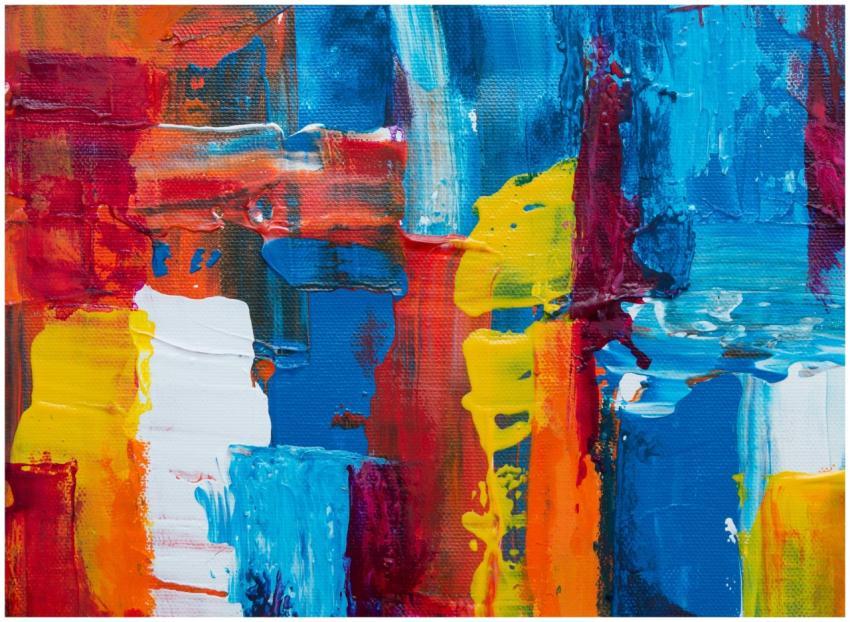 Vibrant abstract acrylic painting with bold brushs