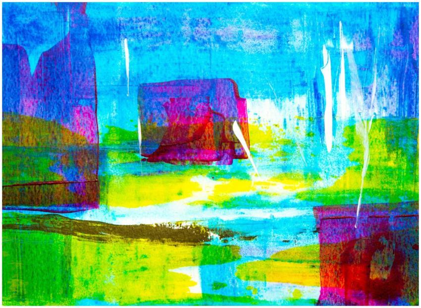 Bold and vibrant abstract painting featuring color