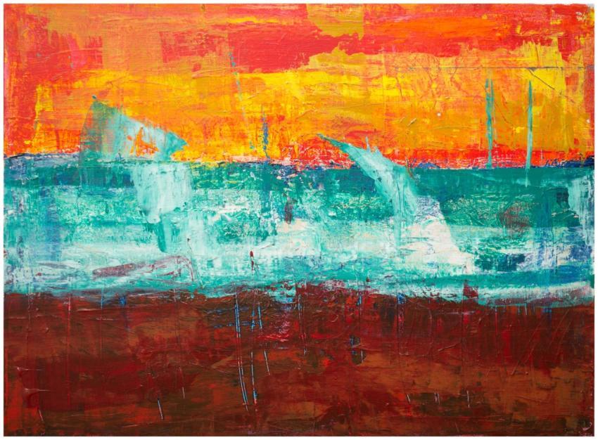 Colorful abstract acrylic painting with vibrant te