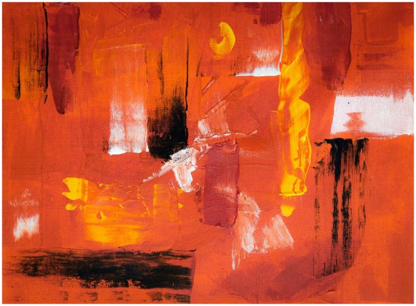 Dynamic orange and red abstract painting showcasin