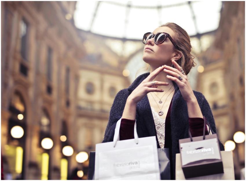 Elegant woman wearing sunglasses shopping in Milan