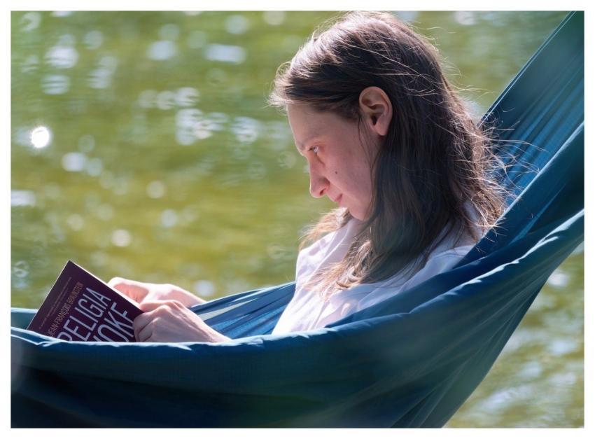 Woman Lying Hammock Reading