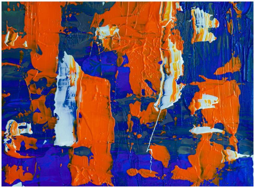 Colorful abstract painting with bright orange, blu