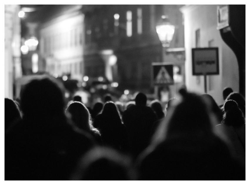 People Crowd Night Black And White
