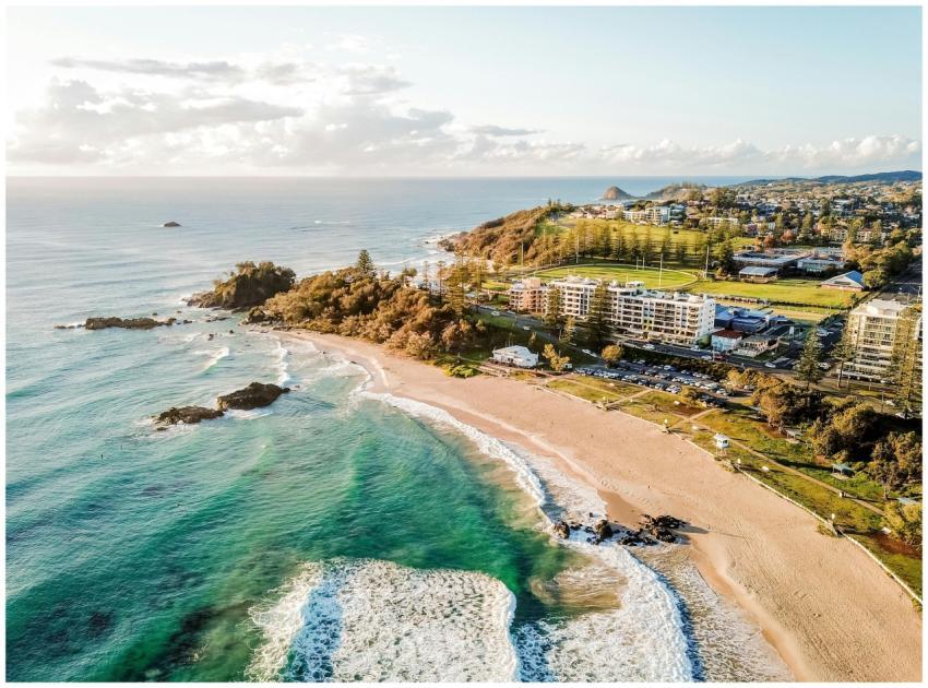 Stunning aerial view of Port Macquarie's sandy bea