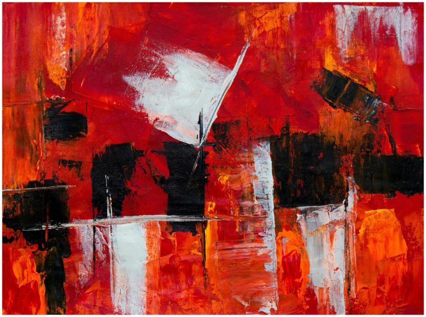 Vibrant abstract expressionist painting with red,
