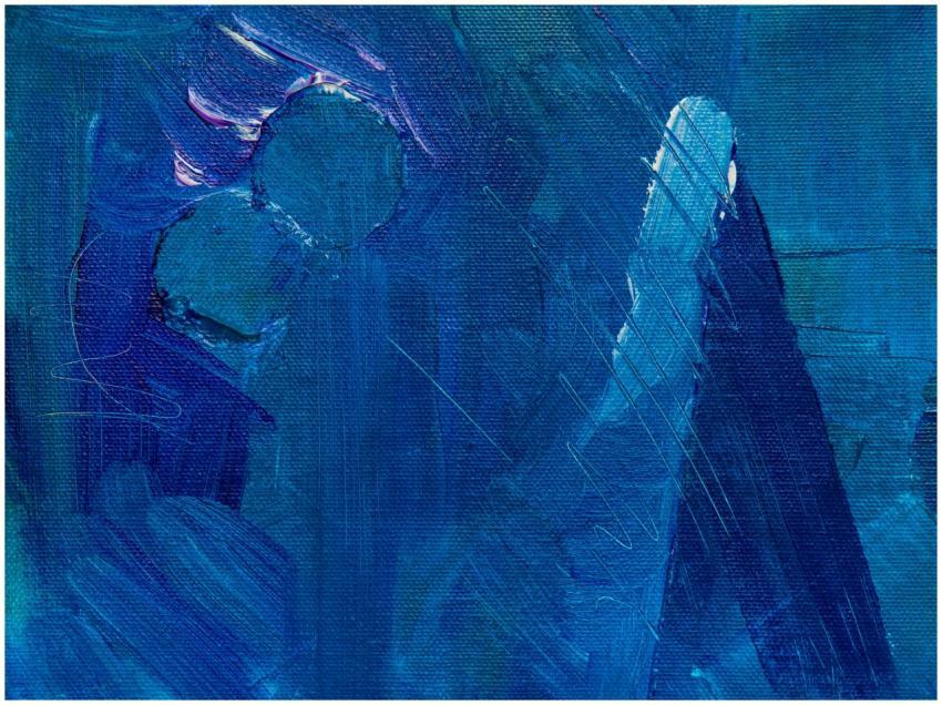 Dynamic abstract acrylic painting with blue textur