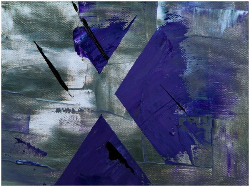 Bold abstract painting with vibrant purple and bla